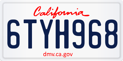CA license plate 6TYH968