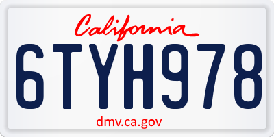 CA license plate 6TYH978