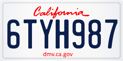 CA license plate 6TYH987