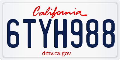 CA license plate 6TYH988