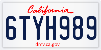 CA license plate 6TYH989