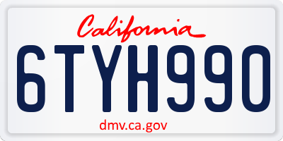 CA license plate 6TYH990