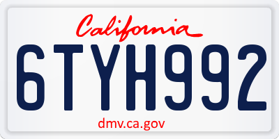 CA license plate 6TYH992