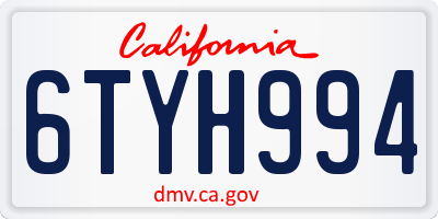 CA license plate 6TYH994