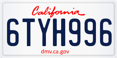 CA license plate 6TYH996