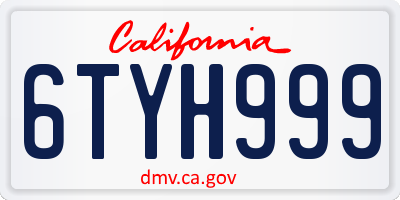 CA license plate 6TYH999