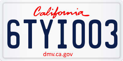 CA license plate 6TYI003
