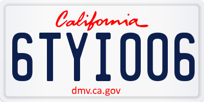 CA license plate 6TYI006