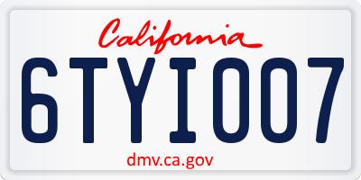CA license plate 6TYI007