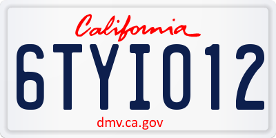 CA license plate 6TYI012