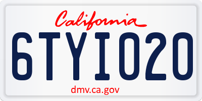 CA license plate 6TYI020