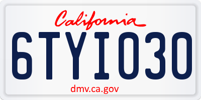 CA license plate 6TYI030