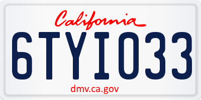 CA license plate 6TYI033