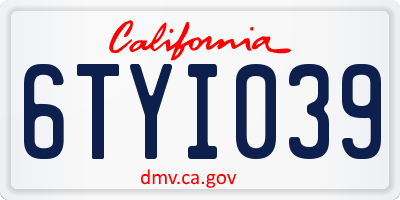 CA license plate 6TYI039