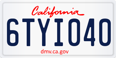 CA license plate 6TYI040