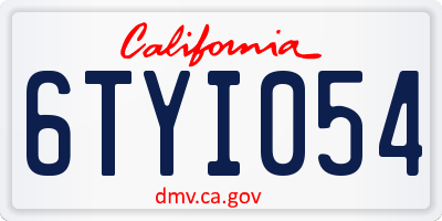 CA license plate 6TYI054