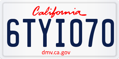CA license plate 6TYI070