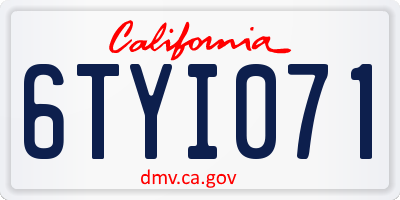 CA license plate 6TYI071
