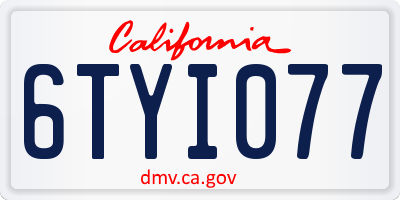 CA license plate 6TYI077