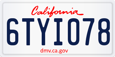 CA license plate 6TYI078