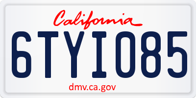 CA license plate 6TYI085