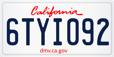 CA license plate 6TYI092