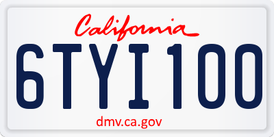 CA license plate 6TYI100