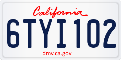 CA license plate 6TYI102