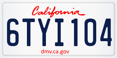 CA license plate 6TYI104