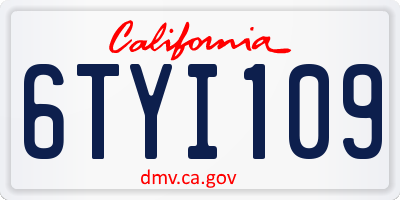 CA license plate 6TYI109
