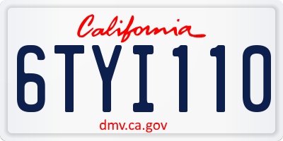 CA license plate 6TYI110