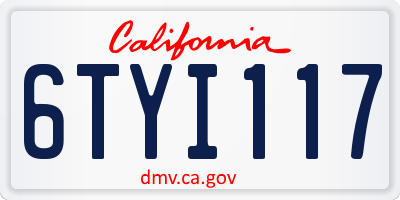 CA license plate 6TYI117