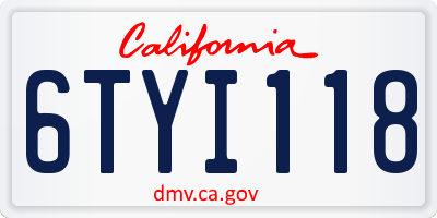 CA license plate 6TYI118