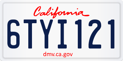 CA license plate 6TYI121