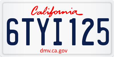 CA license plate 6TYI125