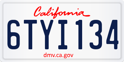 CA license plate 6TYI134