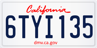 CA license plate 6TYI135