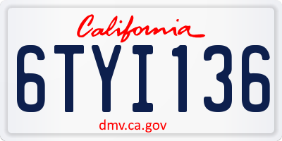 CA license plate 6TYI136