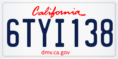 CA license plate 6TYI138