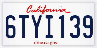 CA license plate 6TYI139