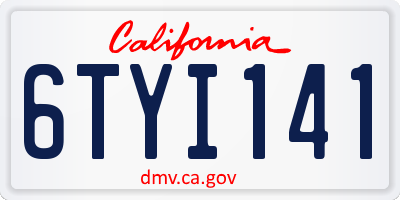 CA license plate 6TYI141