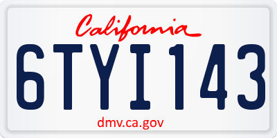 CA license plate 6TYI143