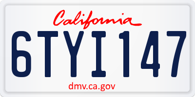 CA license plate 6TYI147