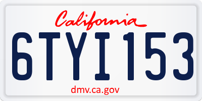 CA license plate 6TYI153