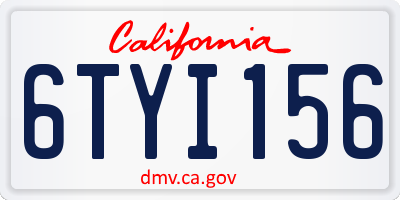 CA license plate 6TYI156