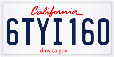 CA license plate 6TYI160