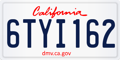 CA license plate 6TYI162
