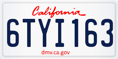 CA license plate 6TYI163