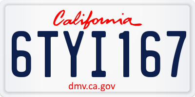 CA license plate 6TYI167