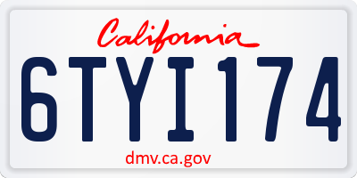 CA license plate 6TYI174